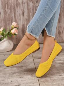New Women Casual Soft Bottom Sneakers,Ballet Flats - Yellow - View 4