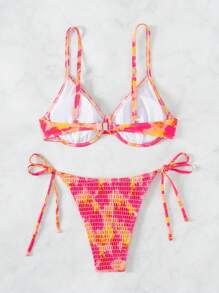SHEIN Swim 夏季沙灘上染色系帶領口比基尼套裝 - 彩色 - 查看 5