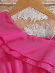 SHEIN Elladie kids Young Girl's Patchwork Ruffle Edge Asymmetric Collar Romper