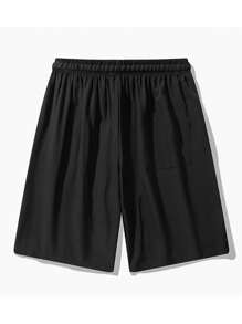 男士束口腰帶口袋休閒短褲 - 黑色 - 查看 2