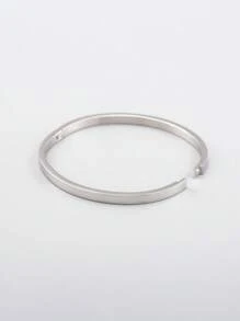 不鏽鋼休閒橢圓扣手鐲,拋光表面,適合女性 - 銀色 - 查看 5