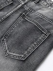 Tween Boy Black Grey Straight Leg Ripped Denim Shorts - Black - View 4