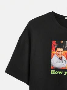 FRIENDS X SHEIN Figure And Slogan Graphic Short Sleeve Tee For Summer How You Doin'