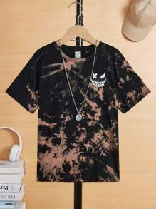 SHEIN Tween Boy Tie-Dye Print Pattern Crew Neck Short Sleeve Pullover Knit T-Shirt,Kids - Camel - View 6