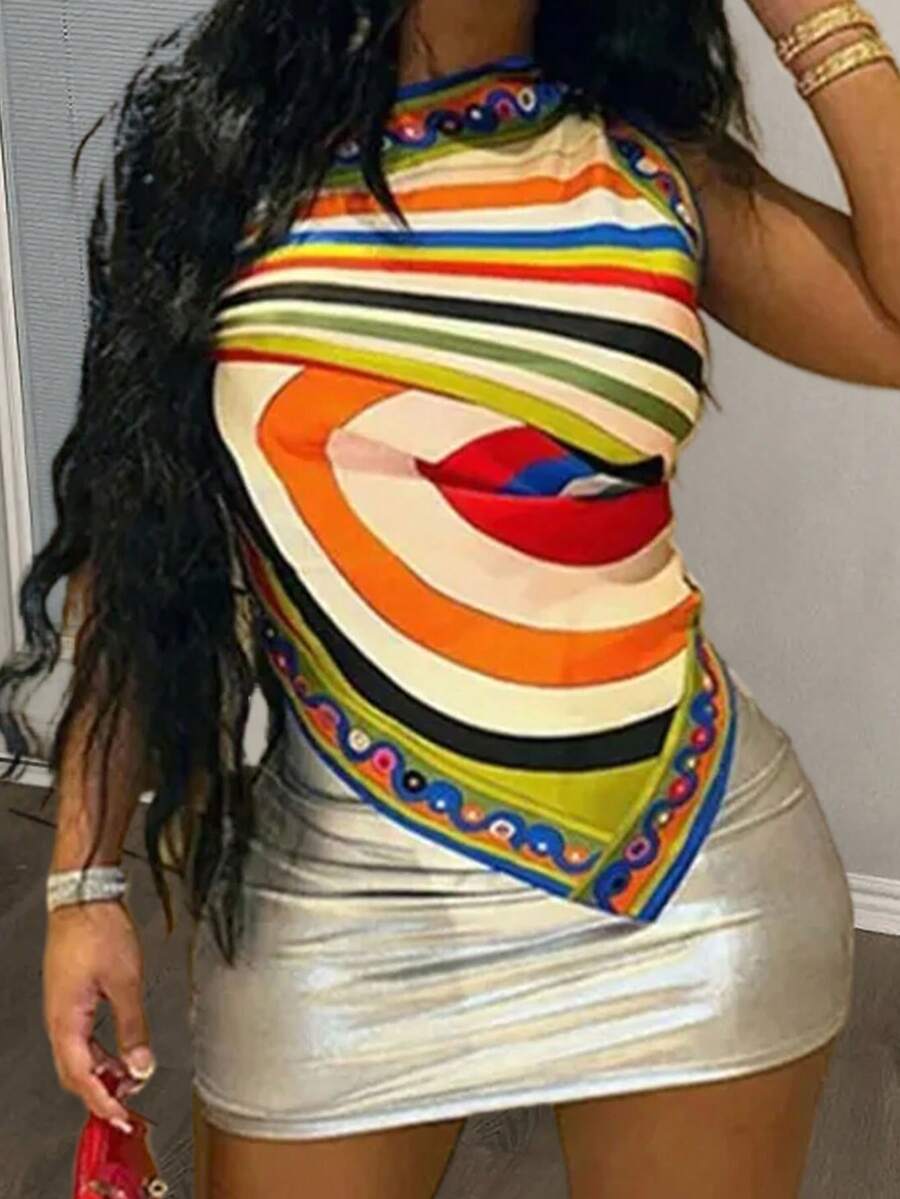 SHEIN Slayr 拼色條紋一字肩上衣 - 彩色 - 查看 1