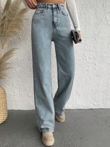EURMUSE High Waist Straight Leg Jeans - Light Wash - View 5