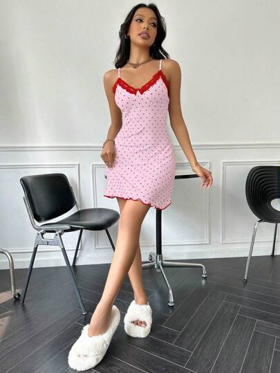 ZzzCrew Heart Print Kanten med Cami Sleep Dress Pajama view 4