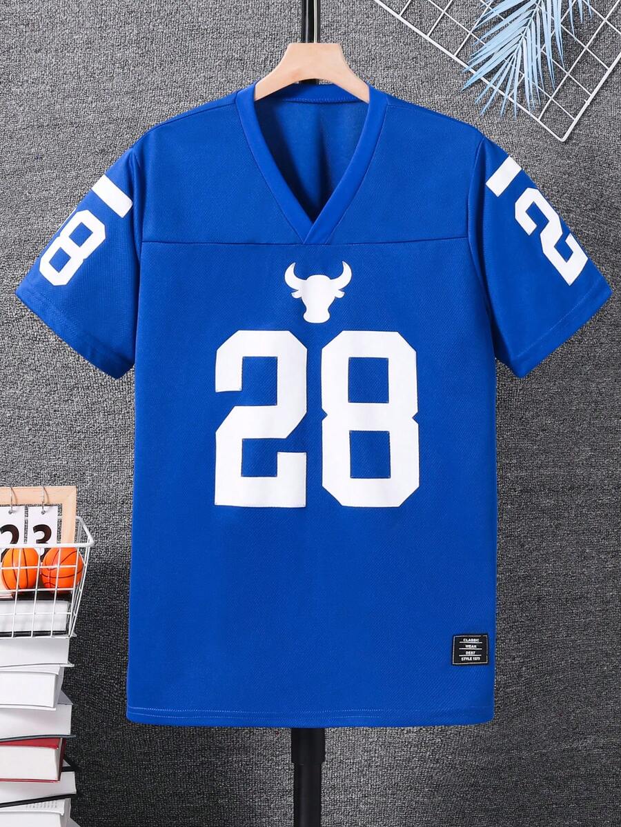 Teen Boy Bull Head & Number Print T-Shirt - Royal Blue - View 1