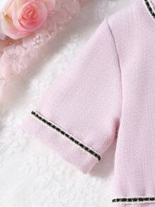 SHEIN Young Girl's Elegant Ladylike Pleated Button-Front Midi Dress, Suitable For Daily Wear, Festivals, Parties And Holidays, Summer - Pink - View 3