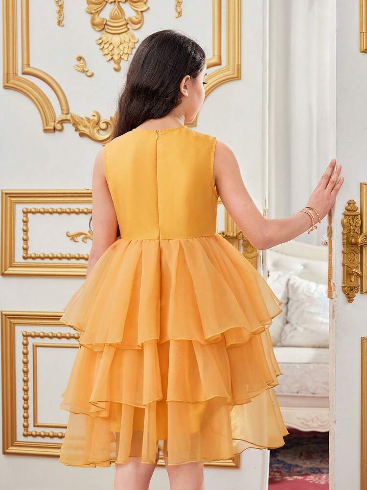 Tween Girls' Floral Applique Tiered Mesh Tank Dress