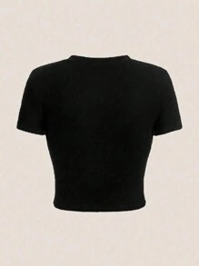 INAWLY 女士时尚圆领短袖 T 恤，印有情人节口号“我爱妄想” - 黑色 - 查看 2