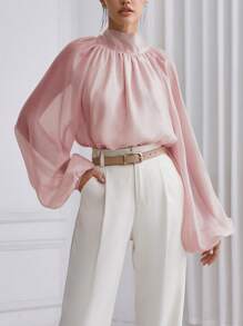 Firerie Women's High Neck Lantern Sleeve Shirt - Dusty Pink - View 5