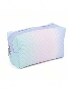 Pu拼接化妝包美容多功能化妝袋女用化妝包洗漱袋化妝品整理器時尚便攜旅行化妝包 - 藍色 - 查看 3