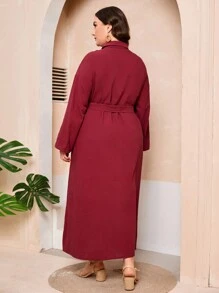 Mulvari Váy sơ mi dài tay màu đỏ tía cỡ lớn cho nữ - Màu Đỏ Sâu - Xem 2