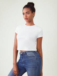 SHEIN BASICS Cap Sleeve Solid Tee For Summer - White - View 5