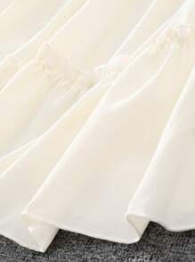 Vestido De Manga Corta Acampanado De Color Liso Para Niñas Preadolescentes - Albaricoque - Ver 3