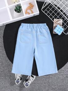 SHEIN Baby Boys' Casual Wide Leg Pants With Imitation Jeans Side Pocket, All-Match Style