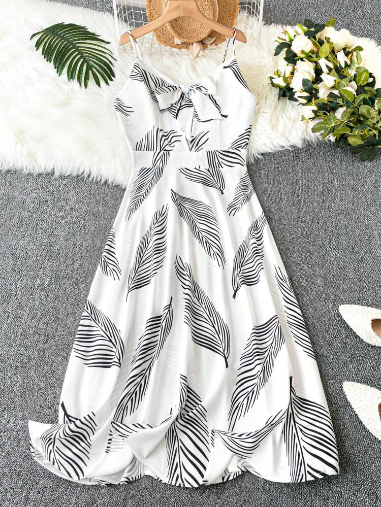 Plus Size Women's Botanical Printed Spaghetti Strap Dress