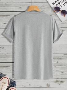 Manfinity Homme Men's Slogan Printed Short Sleeve T-Shirt - Grey - View 2