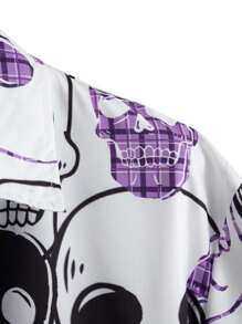 ROMWE MEN Grunge Punk Camisa Para Hombres Con Botones Con Estampado De Cráneo Sin Camiseta Interior