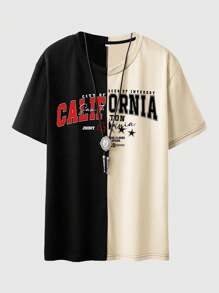 ROMWE MEN Prep 男士兩色字母印花t恤 - 彩色 - 查看 1