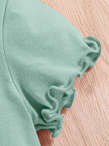 SHEIN 嬰兒女寶寶3入組夏季休閒套裝,彩色條紋印花和花卉圖案短袖上衣 - 綠色 - 查看 4