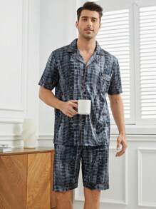 Conjunto De Camisa De Manga Corta Y Pantalones Cortos Para Hombre Con Estampado De Teñido Anudado, Ideal Para Usar En Casa