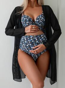 SHEIN Conjunto de bikini floral diminuto para embarazadas, ideal para el verano