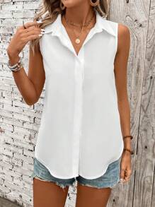 Breezaya 休閒無袖鈕扣襯衫 - 白色 - 查看 5