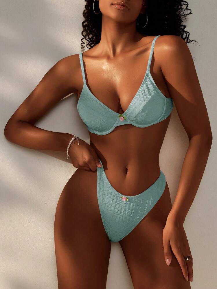 Summer Women's Sweet Floral Decor Bikini Bathing Suit Set