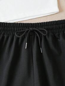 INAWLY 女性的字母山印花背心褲套裝 - 黑與白 - 查看 4