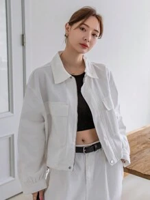 Dazy-Less Chaqueta vaquera de trabajo de unicolor para mujer, estilo "Old Money"