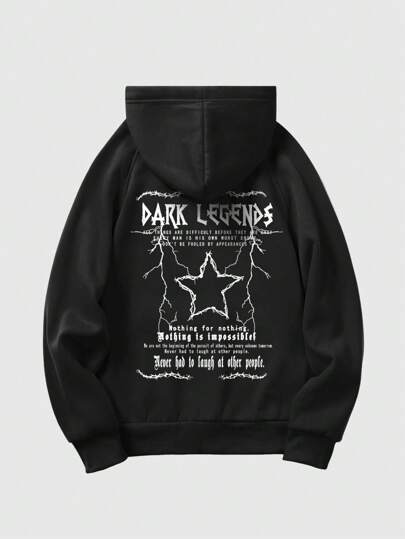 Grunge Punk Men Star & Slogan Graphic Raglan Sleeve Drawstring Hoodie