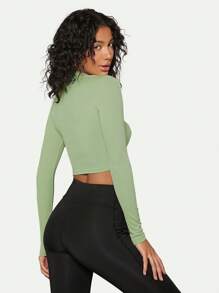 SHEIN BASICS Ribbed Knit Crop Tee - Mint Green - View 2