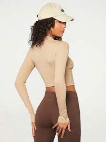 SHEIN BASICS Ribbed Knit Crop Tee - Apricot - View 2