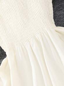 Vestido De Manga Corta Acampanado De Color Liso Para Niñas Preadolescentes - Albaricoque - Ver 4