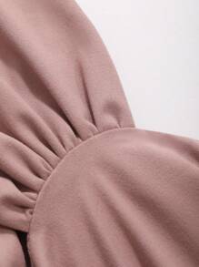 DAZY Solid Color Short Sleeve T-Shirt With Heart-Shaped Collar And Pleats Summer,Ruffle - Dusty Purple - View 8