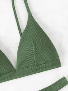 SHEIN Swim 女士纯色两件套泳衣 夏季 - 綠色 - 查看 5