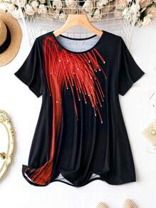 SHEIN LUNE Kích thước lớn In Vòng cổ Giải trí Áo thun - Nhiều màu - Xem 1