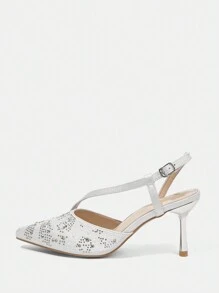 SheIn Belle Women's Pointed Toe High Heel Stiletto Shoes With Sequin