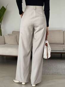 DAZY Casual Plain Color Wide-Leg Pants,Women Dress Pants - Khaki - View 5