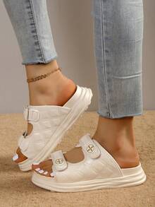 女性防滑、透氣、時尚且舒適的運動涼鞋 - 米色 - 查看 2