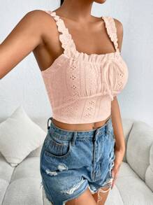 SHEIN EZwear 女士无袖针织背心，带荷叶边细节 - 珊瑚粉 - 查看 5