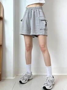 DAZY 女士實色束腰多功能短褲 - 灰色 - 查看 7