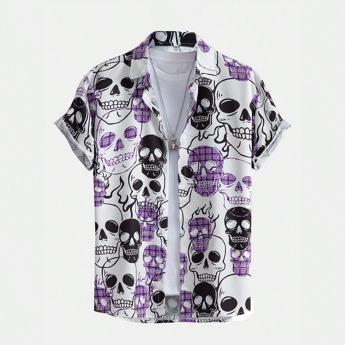 Camisa Para Hombres Con Botones Con Estampado De Cráneo Sin Camiseta Interior
