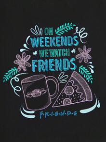 FRIENDS X SHEIN Thực vật Và Đồ họa Khẩu hiệu Áo ba lỗ - màu đen - Xem 2