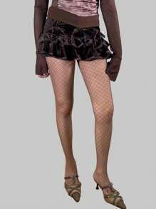 ROMWE Goth 1 đôi Của phụ nữ Cà phê Màu sắc Nhỏ bé Pha lê Lưới Vớ lưới cá , Tất cả các mùa - Cà phê nâu - Xem 2