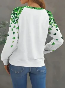 SHEIN LUNE 三葉草印花休閒長袖t卹 - 白色 - 查看 2