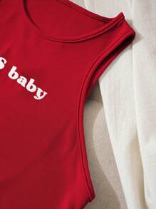 INAWLY Camiseta de tirantes de ajuste ceñido con estampado de letras cuello redondo para mujeres