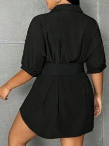 Flirla Kích thước lớn Của phụ nữ Single-breasted Ngắn tay Giải trí Làm việc Áo sơ mi - màu đen - Xem 2